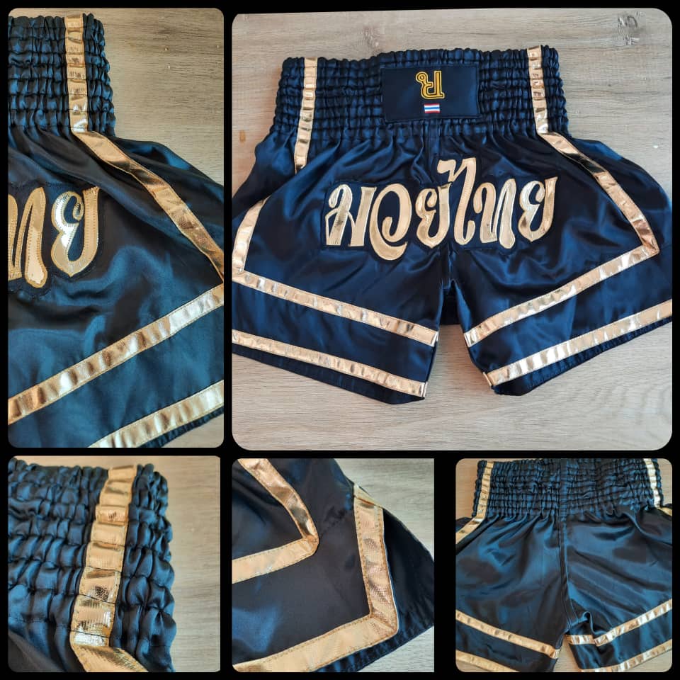 FIGHTERS - Pantalones Muay Thai / Negro-Oro / Small